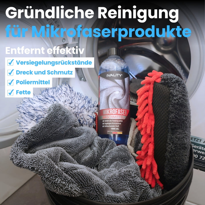 Mikrofaser Waschmittel 1L mit Messbecher – Spezialwaschmittel für Mikrofasertücher, Polier- & Trockentücher