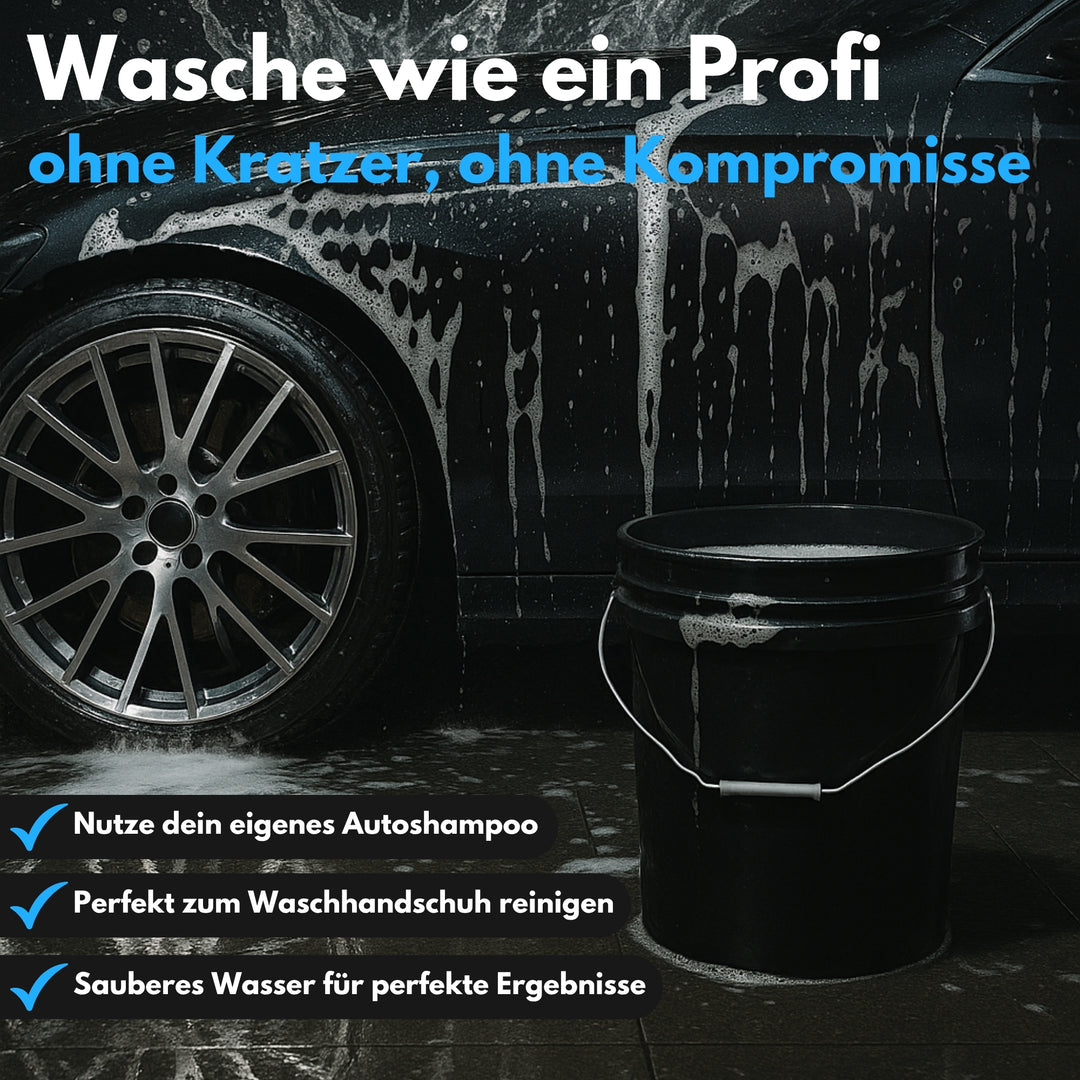 Robuster 20L Wascheimer mit Schmutzsieb und Schraubdeckel für die perfekte Autowäsche