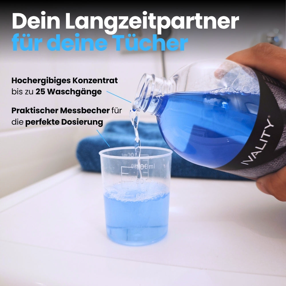 Mikrofaser Waschmittel 1L mit Messbecher – Spezialwaschmittel für Mikrofasertücher, Polier- & Trockentücher